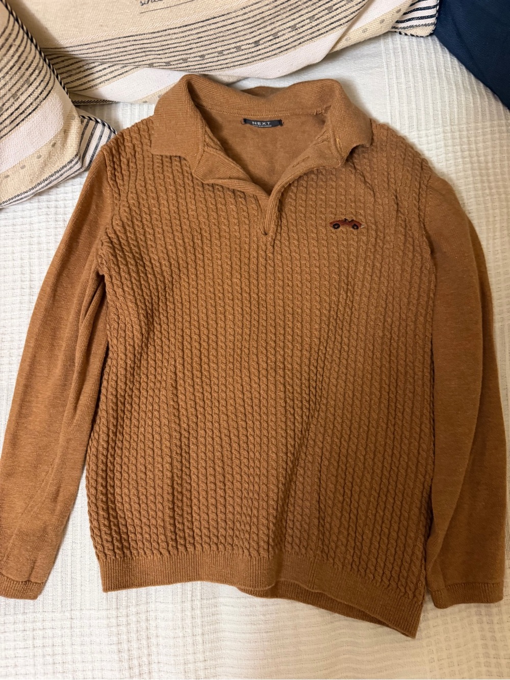 Kids Brown Cable-Knit Polo Sweater